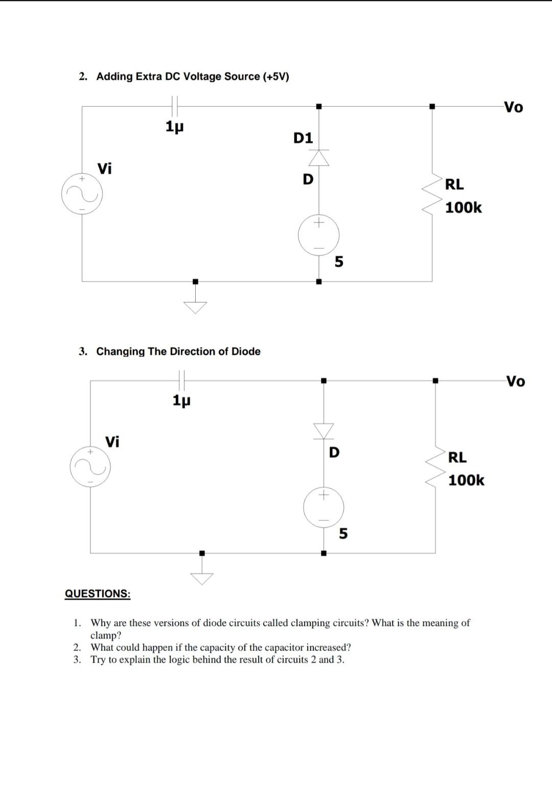 Solved EXPERIMENT 3 CLAMPING CIRCUITS EQUIPMENT REUQIRED .