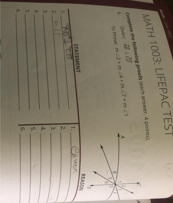 Solved Mach / Uni 1003 MATH 1003: LIFEPAC TEST AC A Complete | Chegg.com