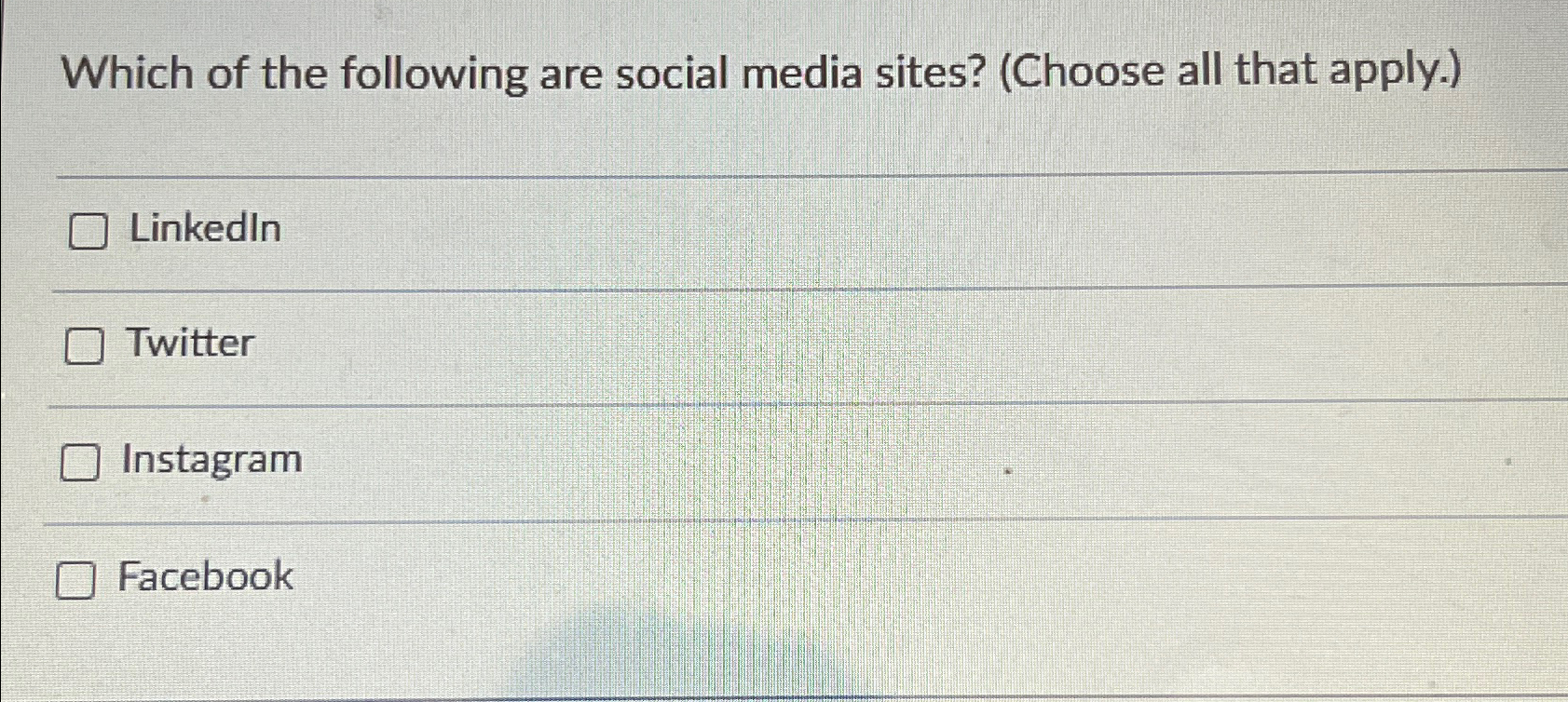 Solved Which of the following are social media sites? | Chegg.com