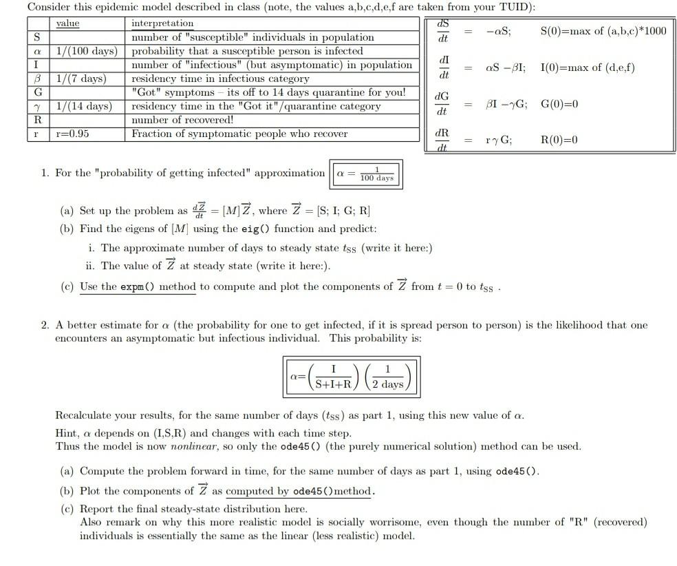 A T Consider This Epidemic Model Described In Class Chegg Com