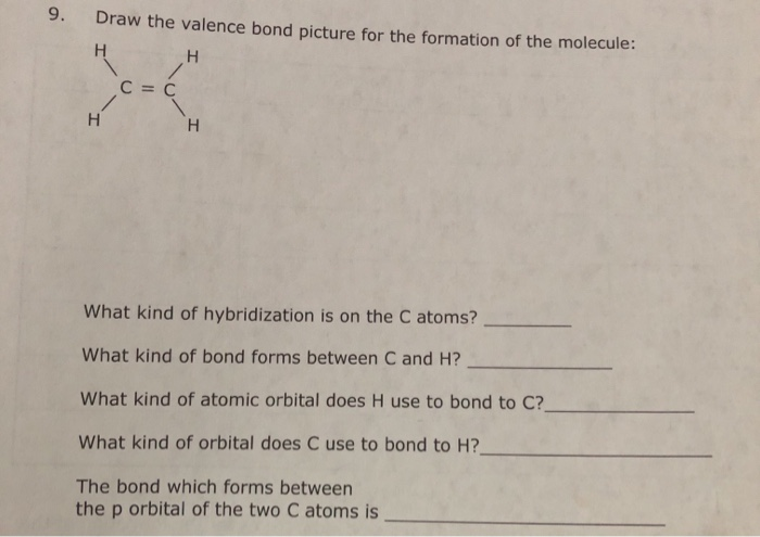 Solved 9. Draw the valence bond picture for the formation of | Chegg.com