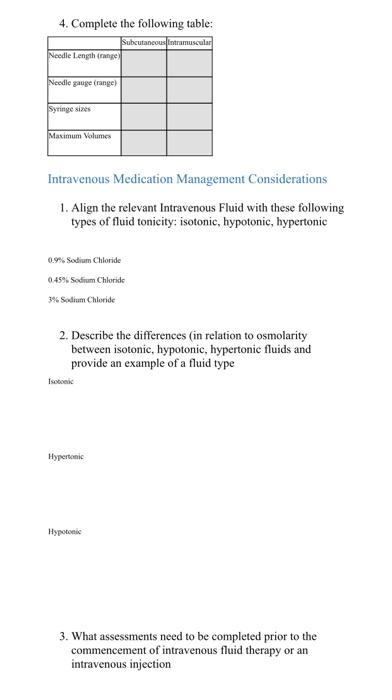 Solved 4. Complete the following table: Intravenous | Chegg.com