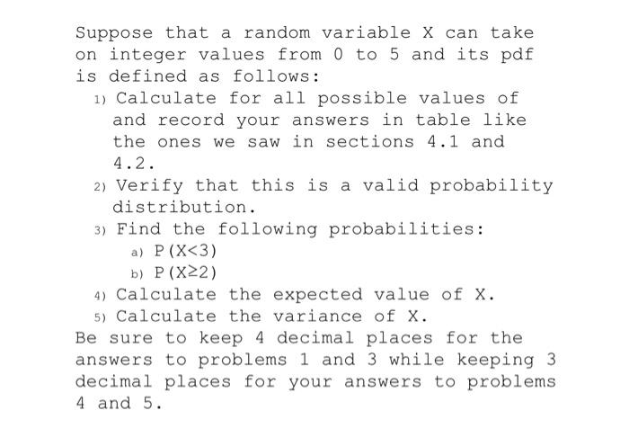 Solved Suppose that a random variable X can take on integer | Chegg.com