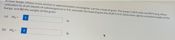 Solved A River Barge, Whose Cross Section Is Approximately | Chegg.com