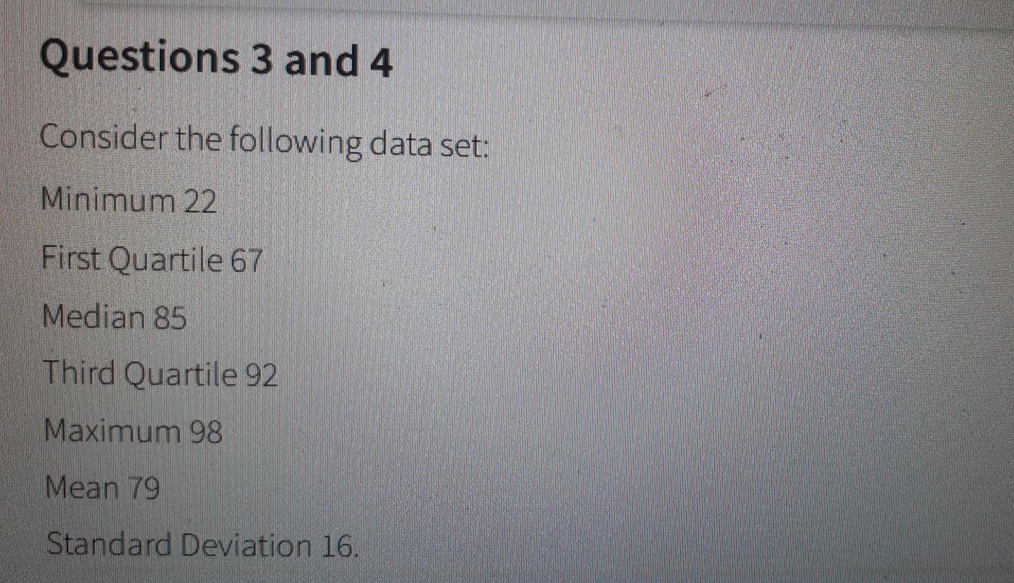 Solved Questions 3 and 4 Consider the following data set: | Chegg.com