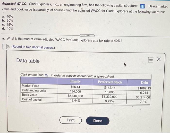 Solved Adjusted WACC Clark Explorers Inc An Engineering Chegg Com