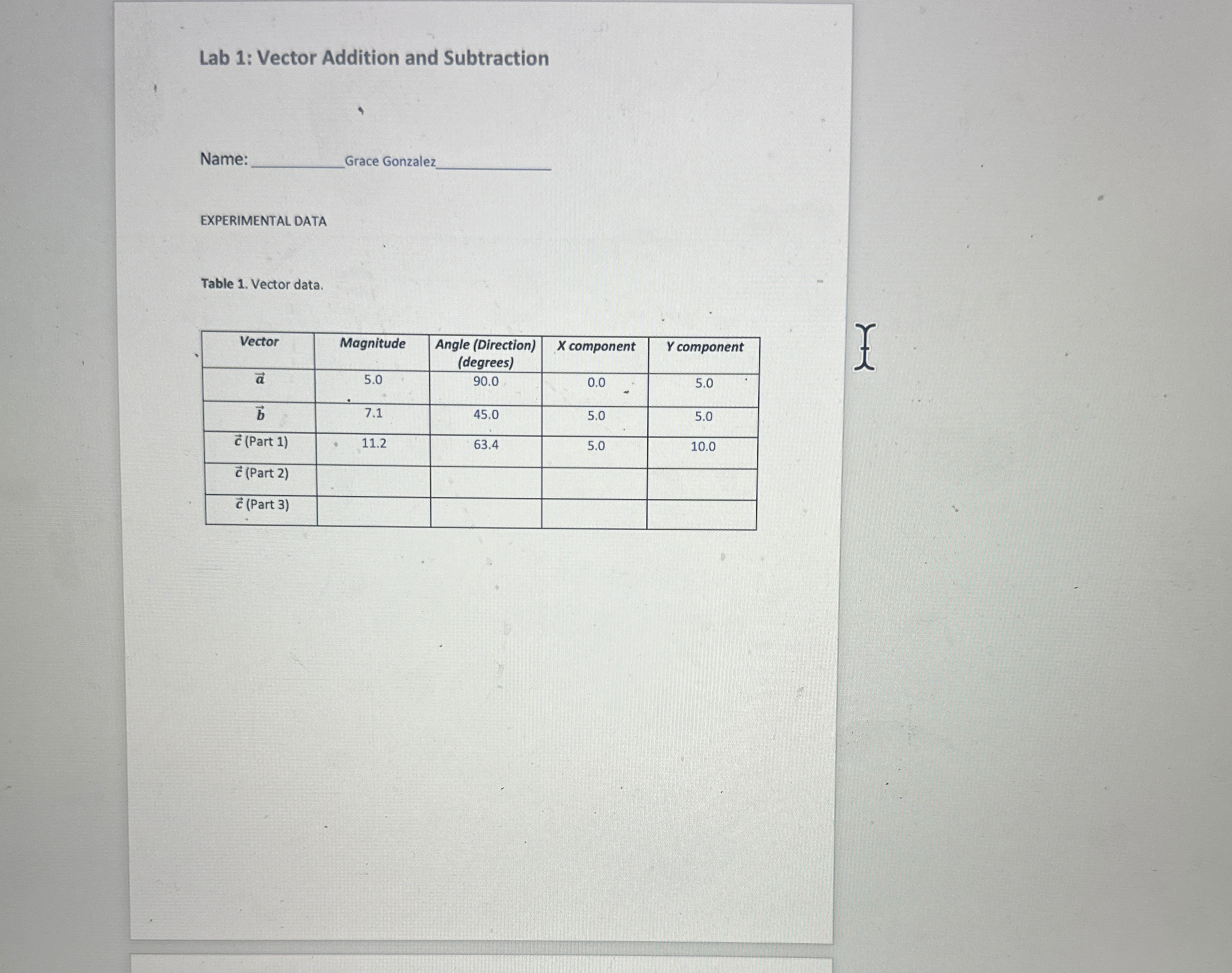 Lab 1: Vector Addition and SubtractionName:Grace | Chegg.com