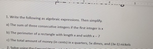 Solved 5 D 1. Write the following as algebraic expressions. | Chegg.com