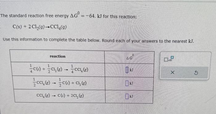 Solved The Standard Reaction Free Energy Δg0 −64 Kj For This