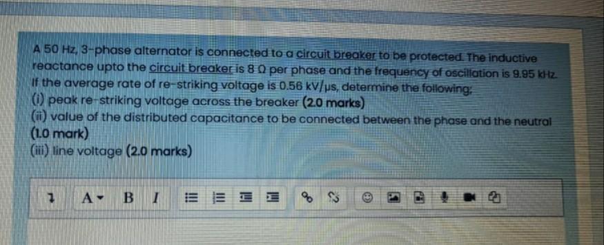 Solved A 50 Hz, 3-phase alternator is connected to a circuit | Chegg.com