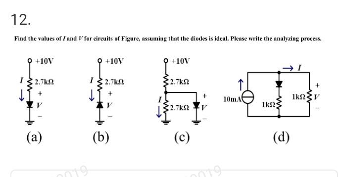 Solved 12. Find the values of I and V for circuits of | Chegg.com