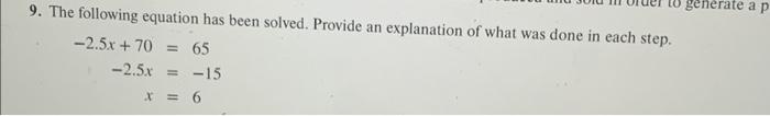 Solved 9. The following equation has been solved. Provide an | Chegg.com