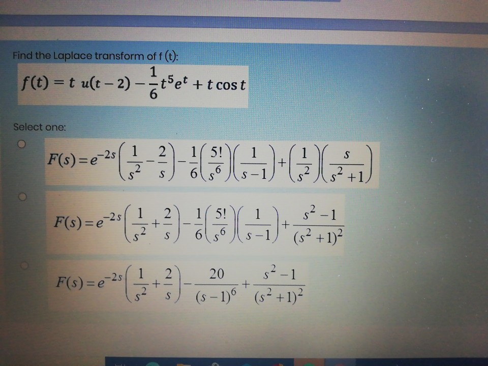 Solved Find The Laplace Transform Of F T 1 Tset T Cos Chegg Com