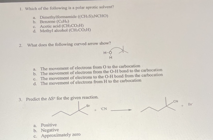 Solved Which Of The Following Is A Polar Aprotic Solventa 9132