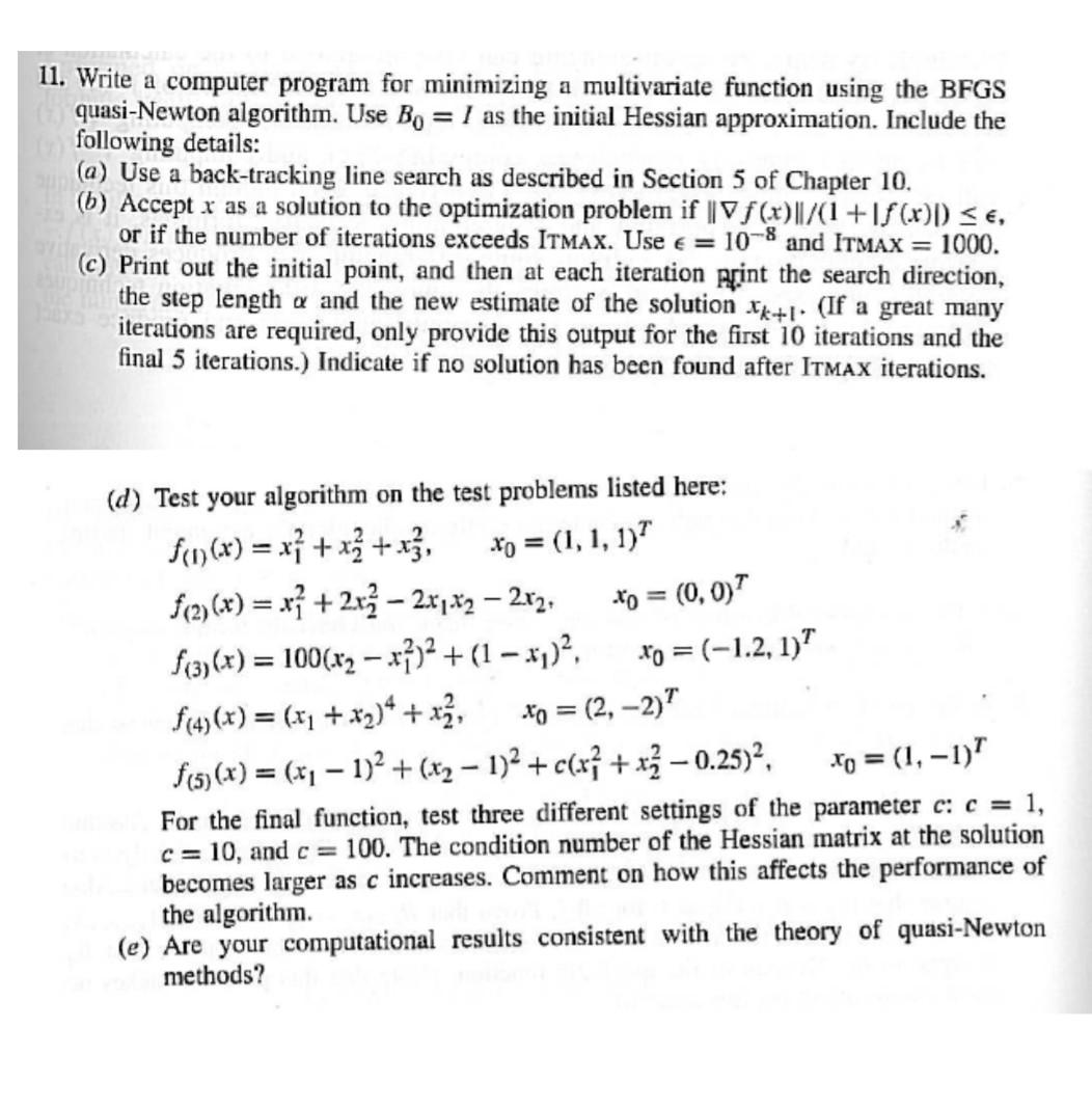 = 11. Write a computer program for minimizing a | Chegg.com