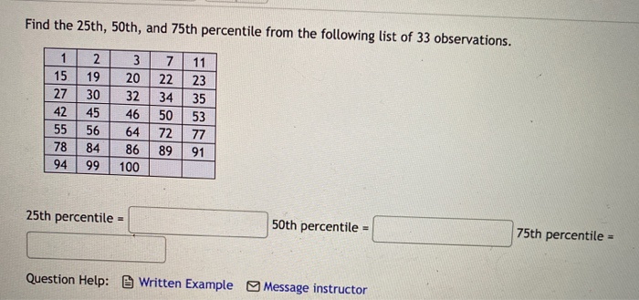 Find The 25th 50th And 75th Percentile From The Chegg Com