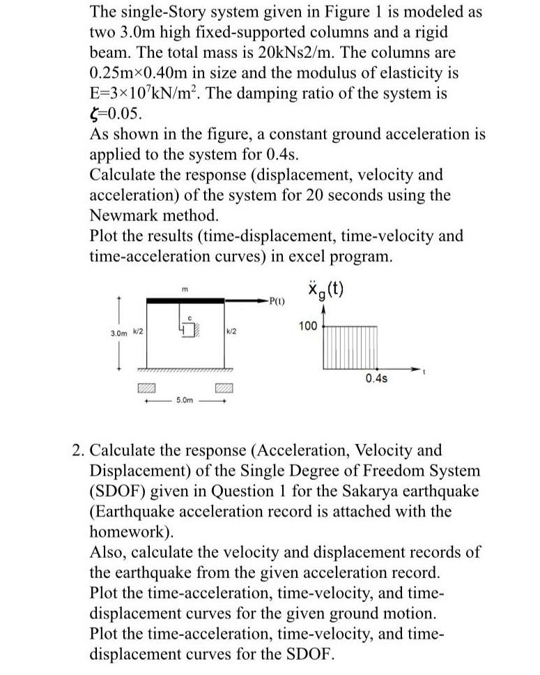 Solved The single-Story system given in Figure 1 is modeled | Chegg.com