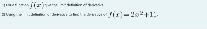 limit definition of the derivative of a function f