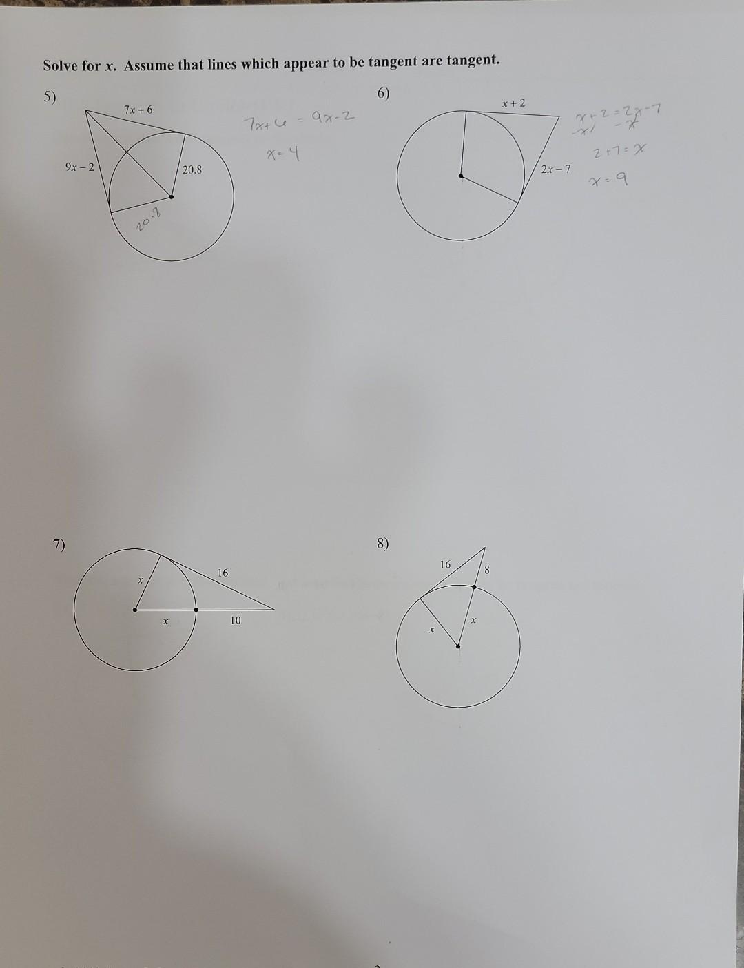 Solved Solve for x. Assume that lines which appear to be | Chegg.com