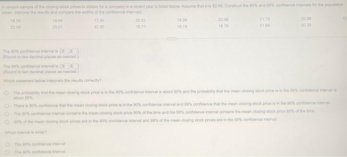 Solved the ios tonidence nitervals (s is i). iRound la two | Chegg.com