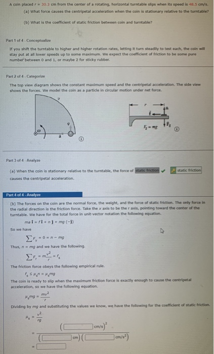 Solved A Coin Placed 30.3 Cm From The Center Of A Rotating, | Chegg.com