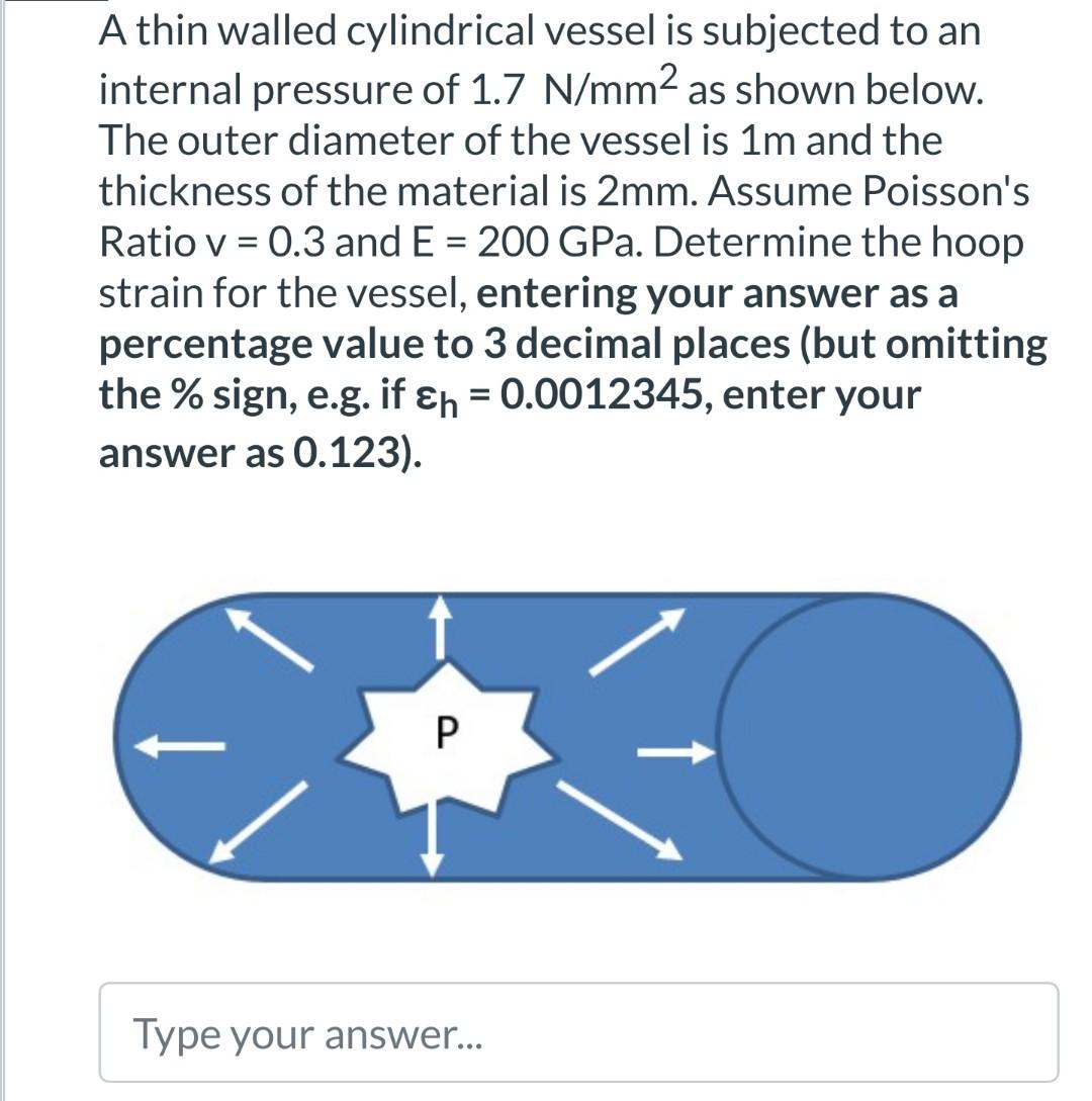 Solved A thin walled cylindrical vessel is subjected to an | Chegg.com