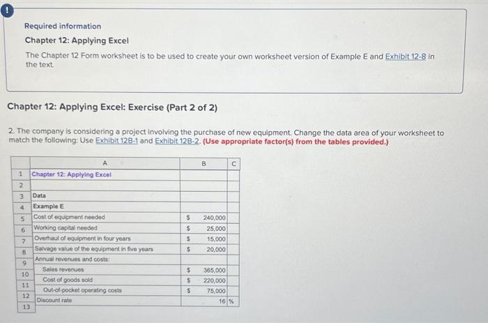 Solved Required Information Chapter 12: Applying Excel The | Chegg.com