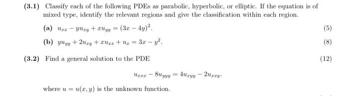 Solved (3.1) Classify each of the following PDEs as | Chegg.com