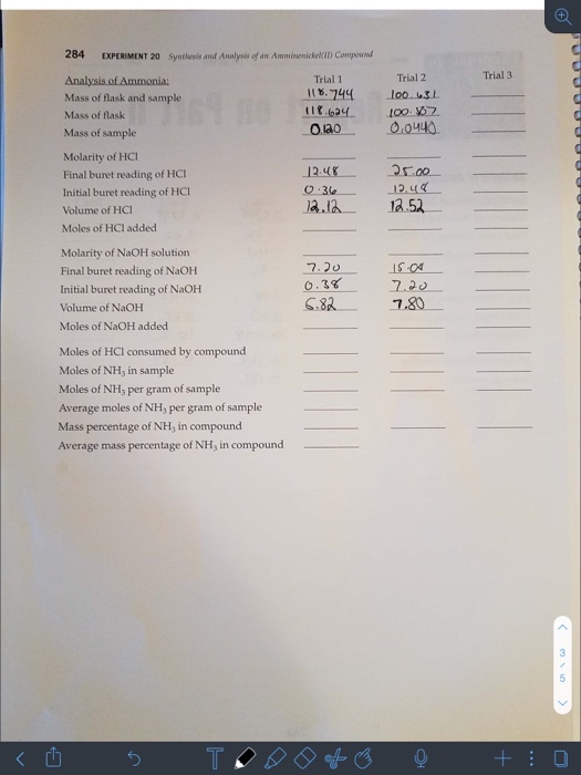Solved EXERCISE 20 NAME LAB SECTION Report on Part !! Trial | Chegg.com