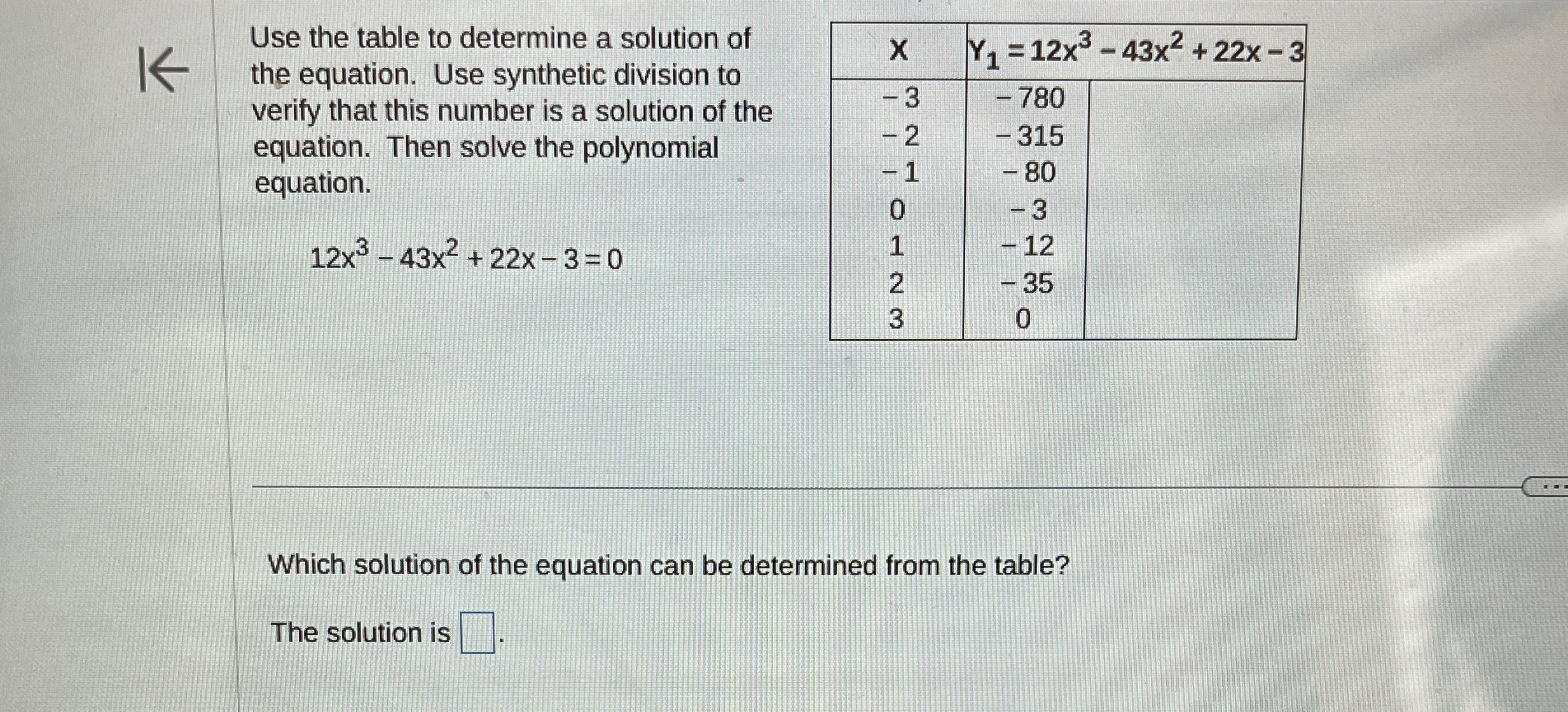 Solved Use the table to determine a solution ofthe equation. | Chegg.com