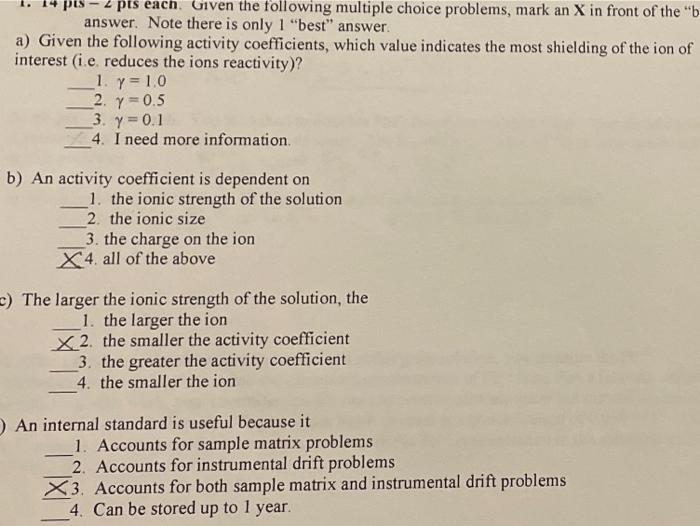 Solved - 2 pts each. Given the following multiple choice | Chegg.com