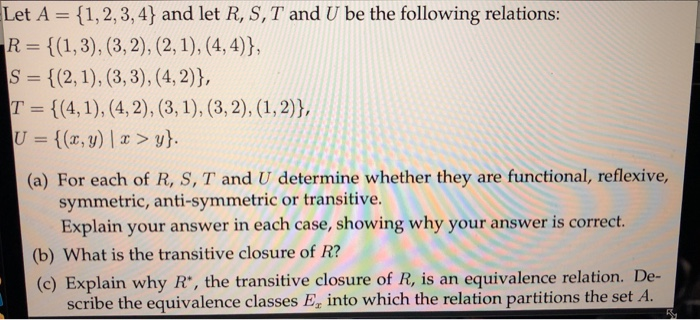 Solved Let A 1 2 3 4 And Let R S T And U Be The Chegg Com