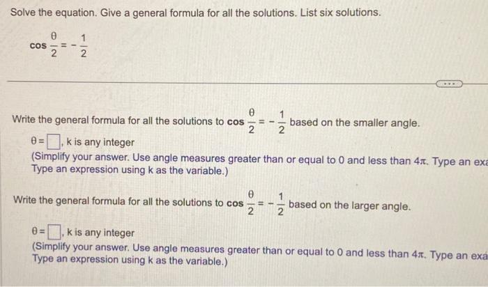 Solved Solve the equation. Give a general formula for all | Chegg.com