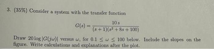 Solved 3. (35%) Consider a system with the transfer function | Chegg.com