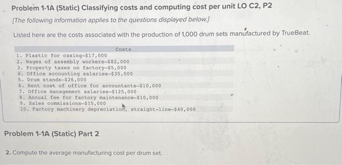 Solved Problem 1 1a Static Classifying Costs And Computing