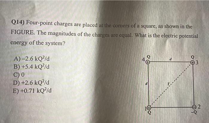 Solved Q14) Four-point Charges Are Placed At The Corners Of | Chegg.com