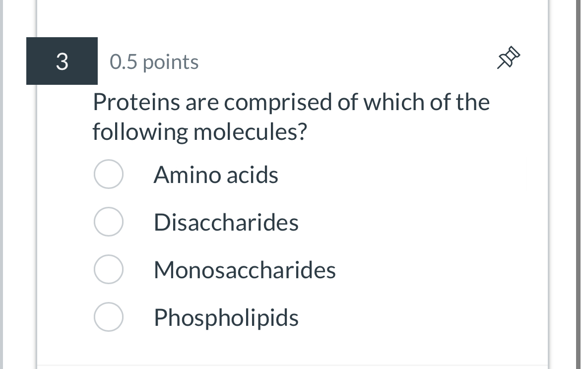 Solved 30.5 ﻿pointsProteins are comprised of which of
