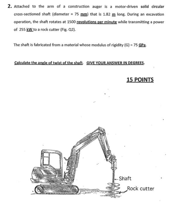 Solved 2. Attached to the arm of a construction auger is a | Chegg.com