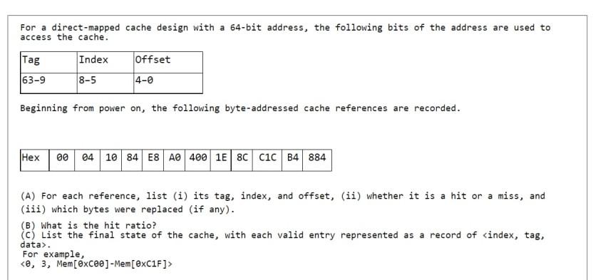 Solved For a direct-mapped cache design with a 64-bit | Chegg.com