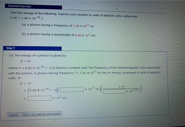 Solved Tutorial Exercise Find The Energy Of The Following. | Chegg.com