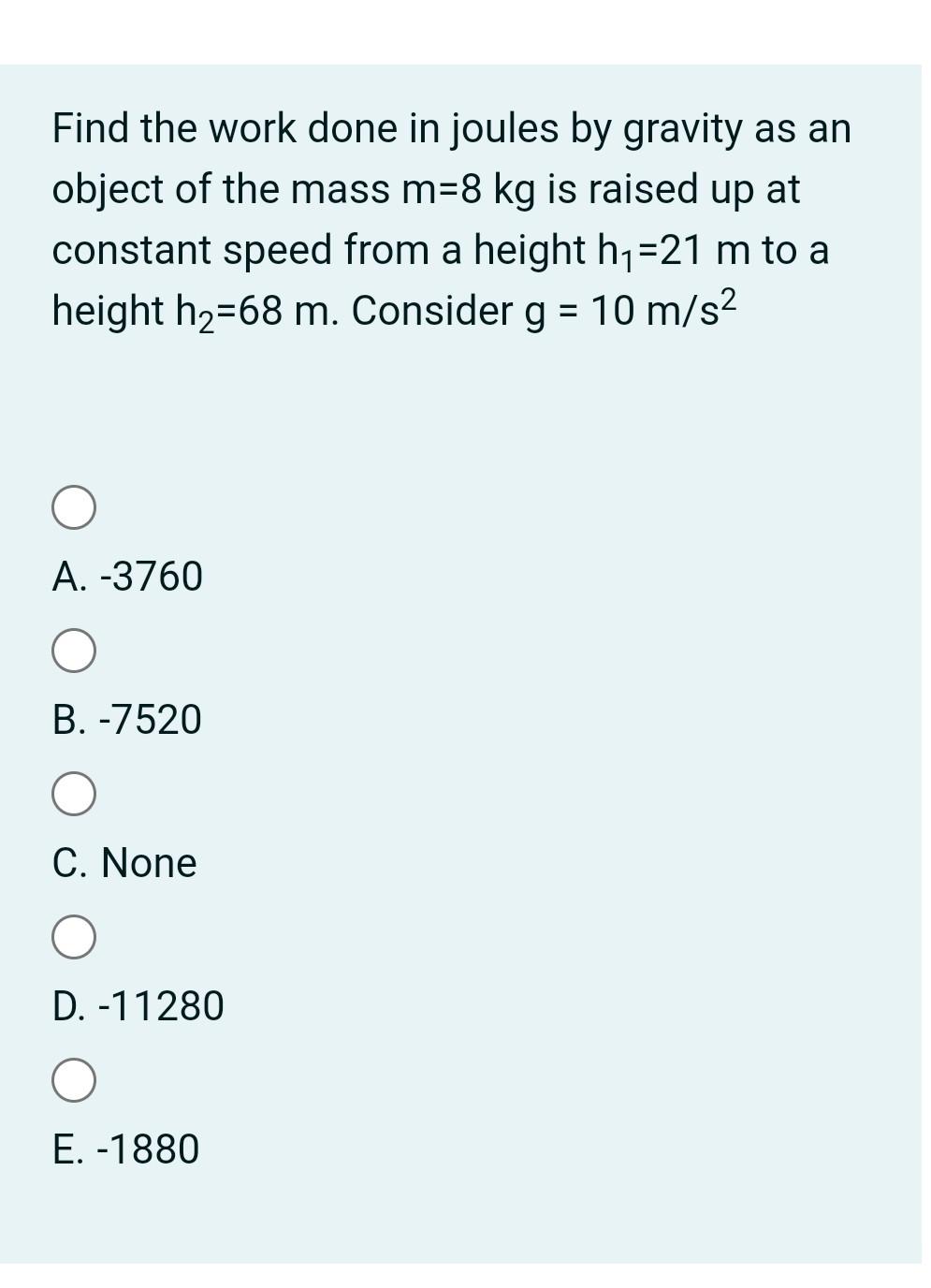 Solved Find the work done in joules by gravity as an object | Chegg.com