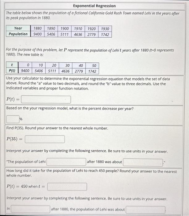 Solved Exponential Regression The table below shows the | Chegg.com