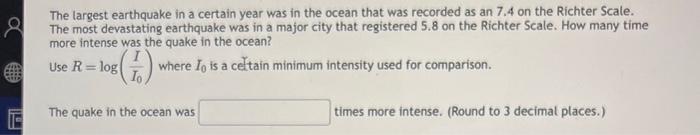 Solved The largest earthquake in a certain year was in the | Chegg.com