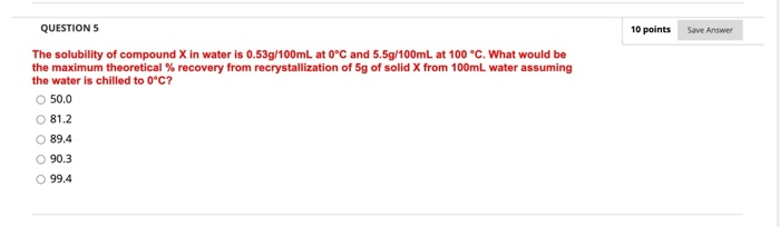 Solved QUESTIONS 10 points Save Answer The solubility of | Chegg.com
