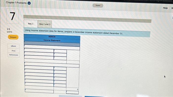 Using income statement data for Neros, prepare a December income statement dated December 31 .