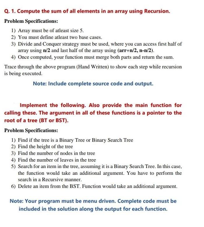 Solved Q. 1. Compute the sum of all elements in an array | Chegg.com