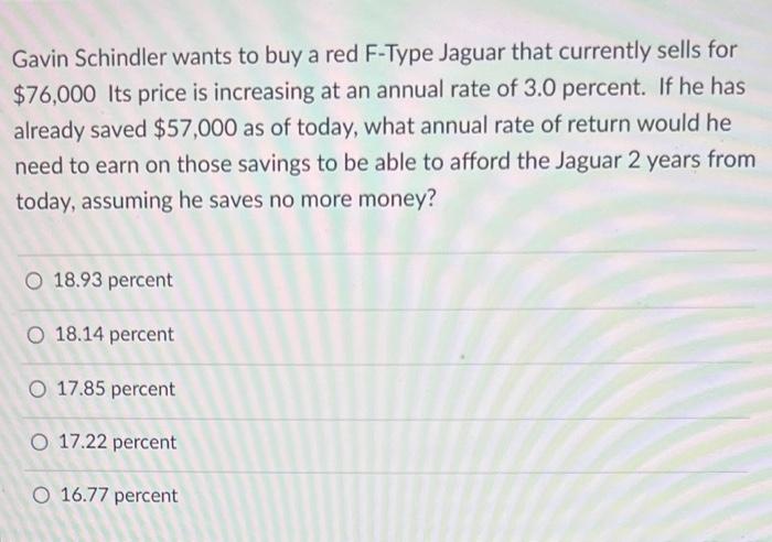 Solved Gavin Schindler wants to buy a red F-Type Jaguar that | Chegg.com