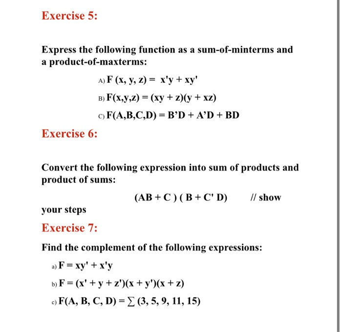 Solved Exercise 1: Simplify The Following Boolean | Chegg.com