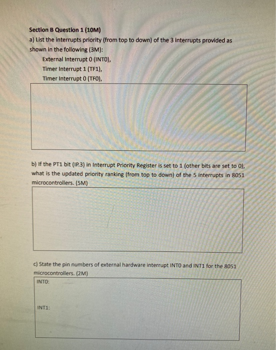 Solved Section B Question 1 (10M) A) List The Interrupts | Chegg.com