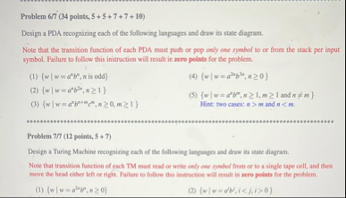 Problem points, 5 5 7 7 10Design a PDA recognizing | Chegg.com